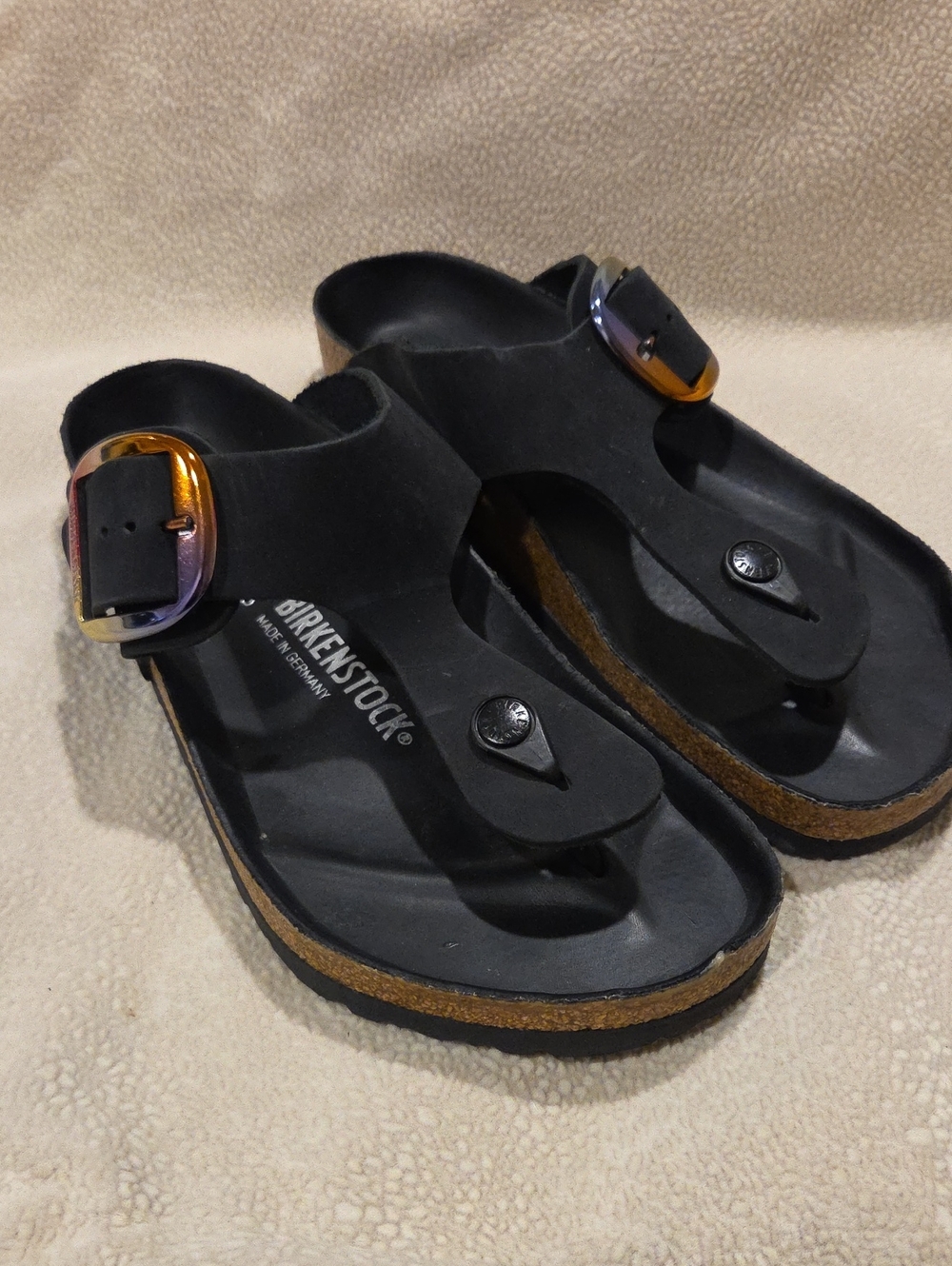 Birkenstock Black Gizeh Iridescent Buckle Sandal, Size 41